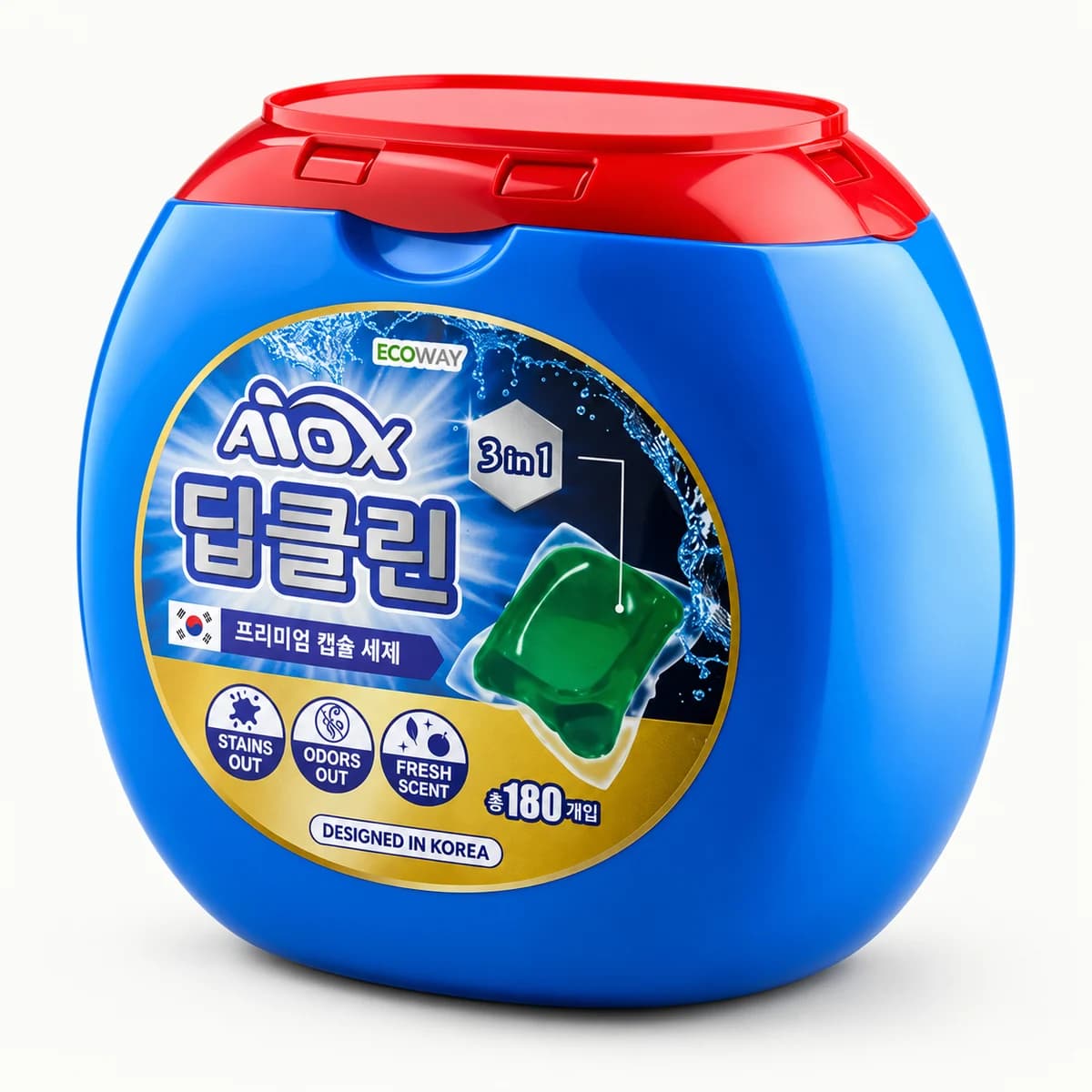 AIOX: Капсулы AIOX Deep Clean 3 в 1, 180 шт. — студийная визуализация упаковки
